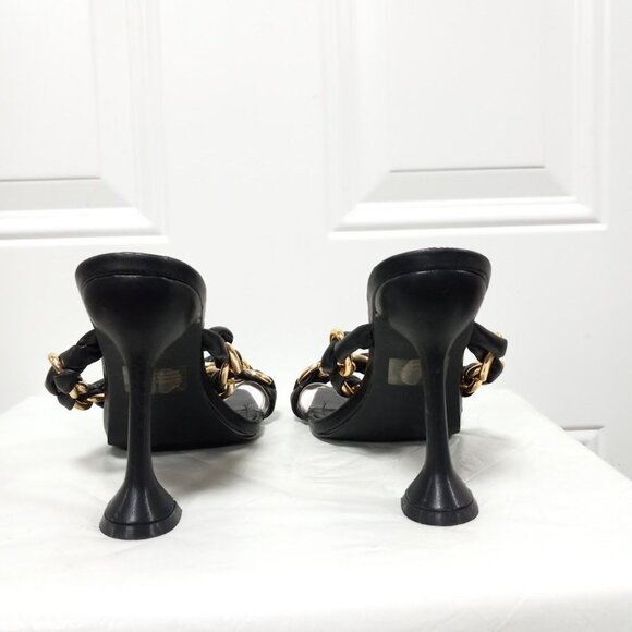 Cape Robbin Black & Gold Chain Strap High Heel Sandals Square Toe Women's 10 - Picture 5 of 6